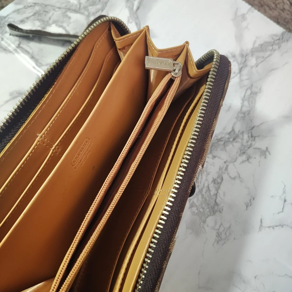 Coach Brown Signature Canvas Wristlet with Silver Accents - Picture 3 of 5